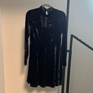 Allegra K Black Velvet Long Sleeve Dress